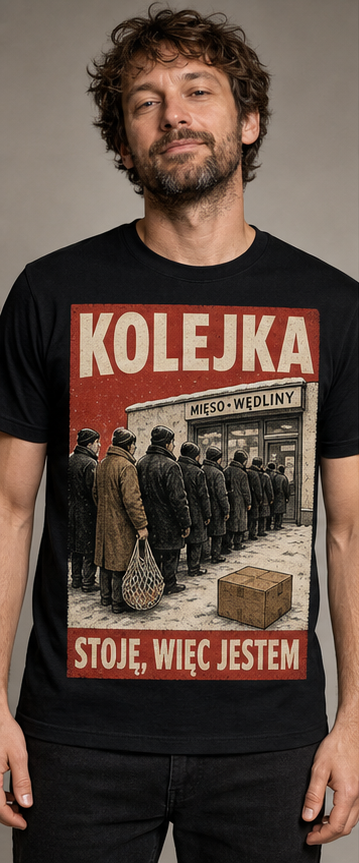 T-shirt PRL – Kolejka: Stoję, więc jestem