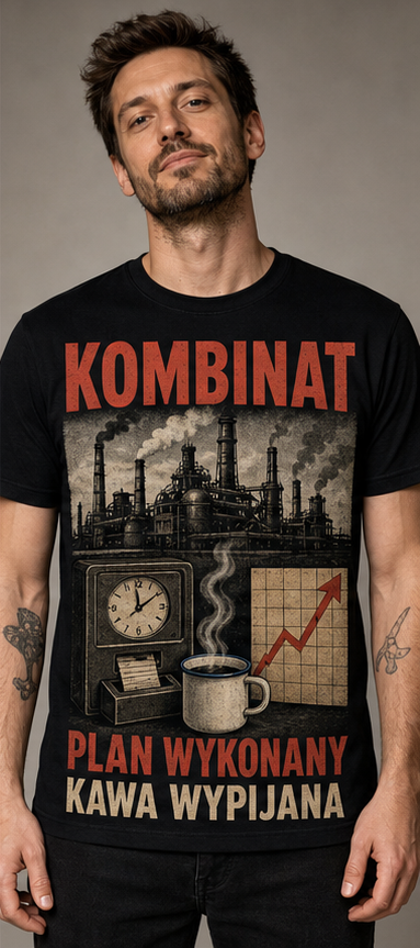 T-shirt PRL – Kombinat: Plan wykonany, kawa wypijana